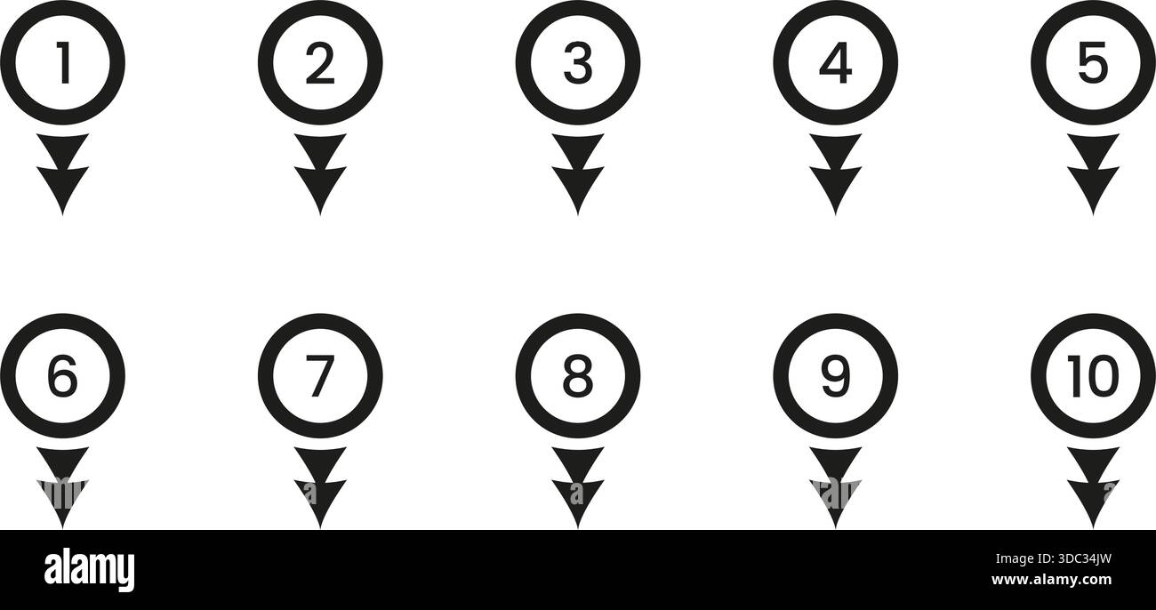 Black Numbered Location Pin Solid Icon Set. Sequential Map Marker Silhouette Symbol Collection. Navigation, Geolocation, And Wayfinding Design Stock Vector