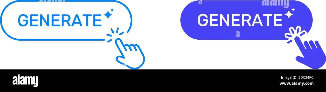 Generate Button With Hand Click Line And Solid Icon Set. Web Design and Digital Interaction Outline And Silhouette Symbol Collection. Clickable Stock Vector