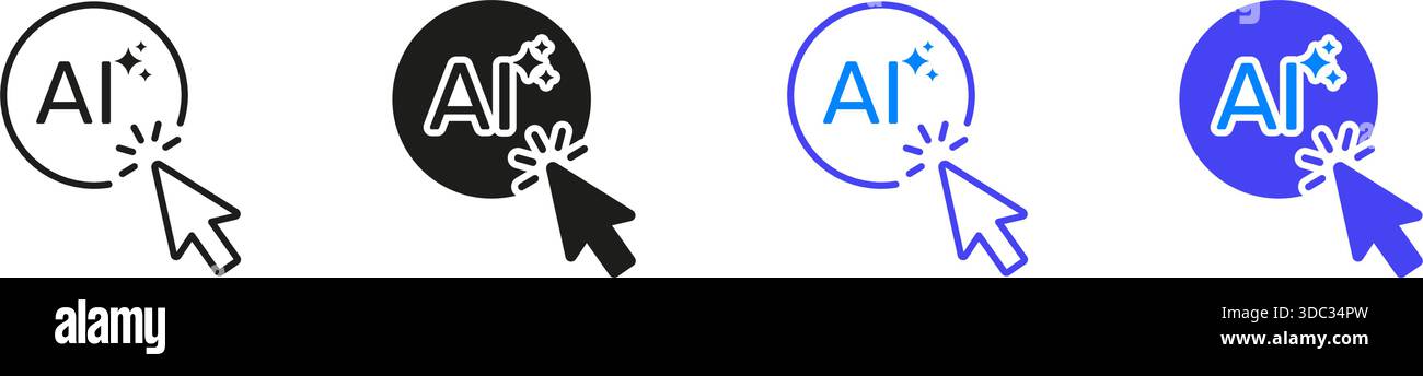 Ai Click Interaction Line And Solid Icon Set. Artificial Intelligence ...