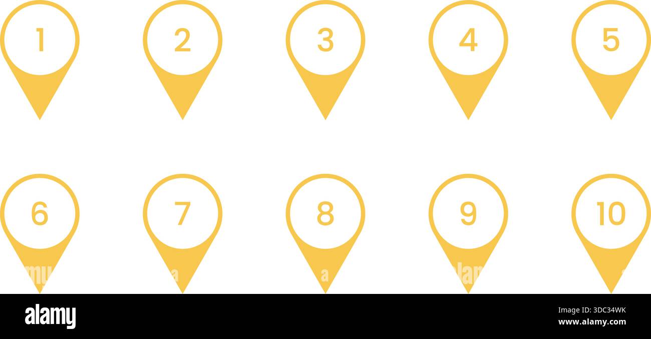 Yellow Location Pin Icon Set. Map Pin with Number. Gold Pointer Icons ...