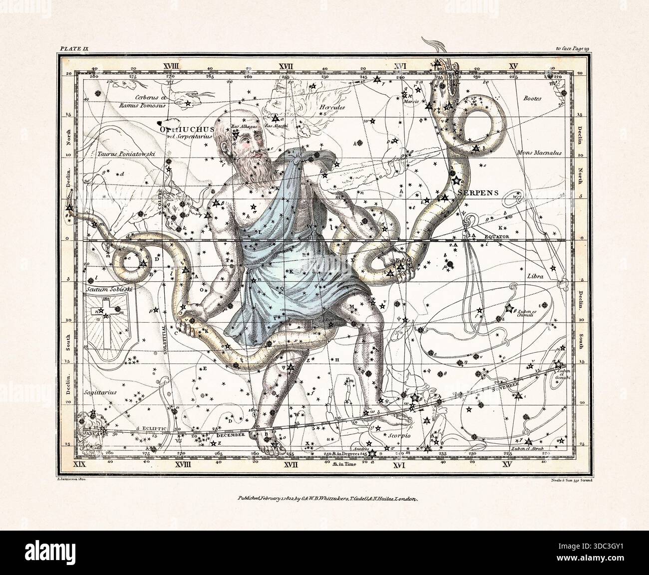 Antique celestial map illustration with mythological constellations and ...