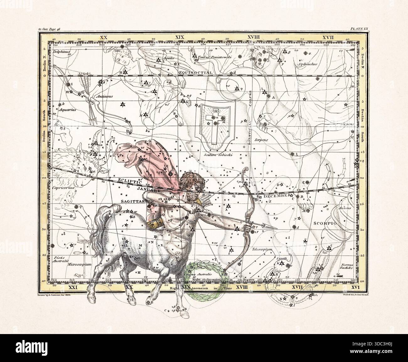 Antique celestial map illustration with mythological constellations and ...