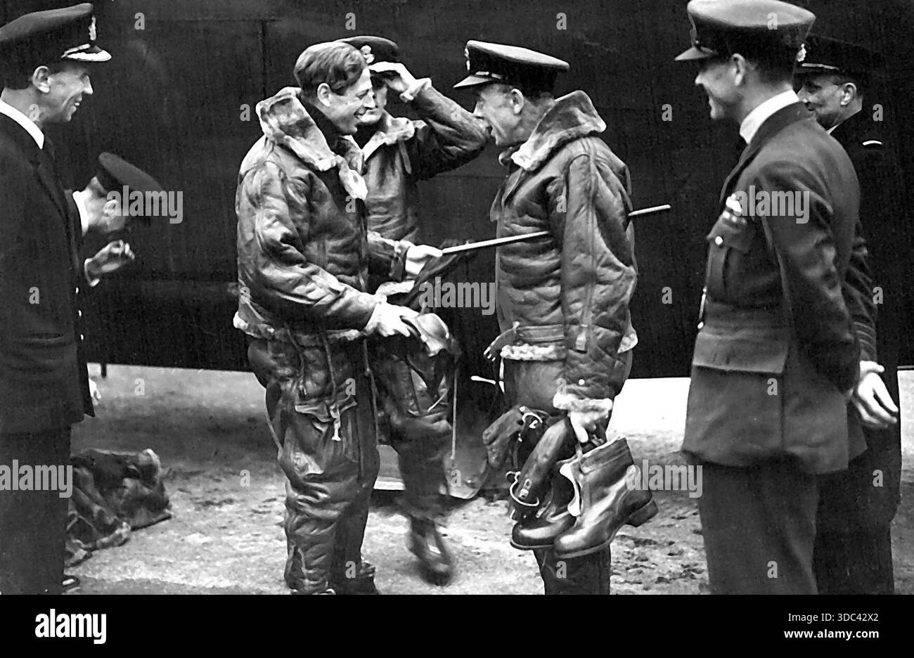The Duke of Kent, ***** flying kit, talking to *****, Wing-Commander ...