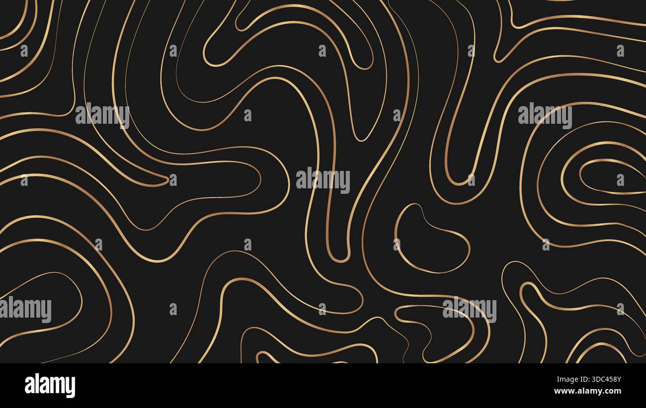 Abstract Gold Line Topography Map Contour with Black Background. Vector ...