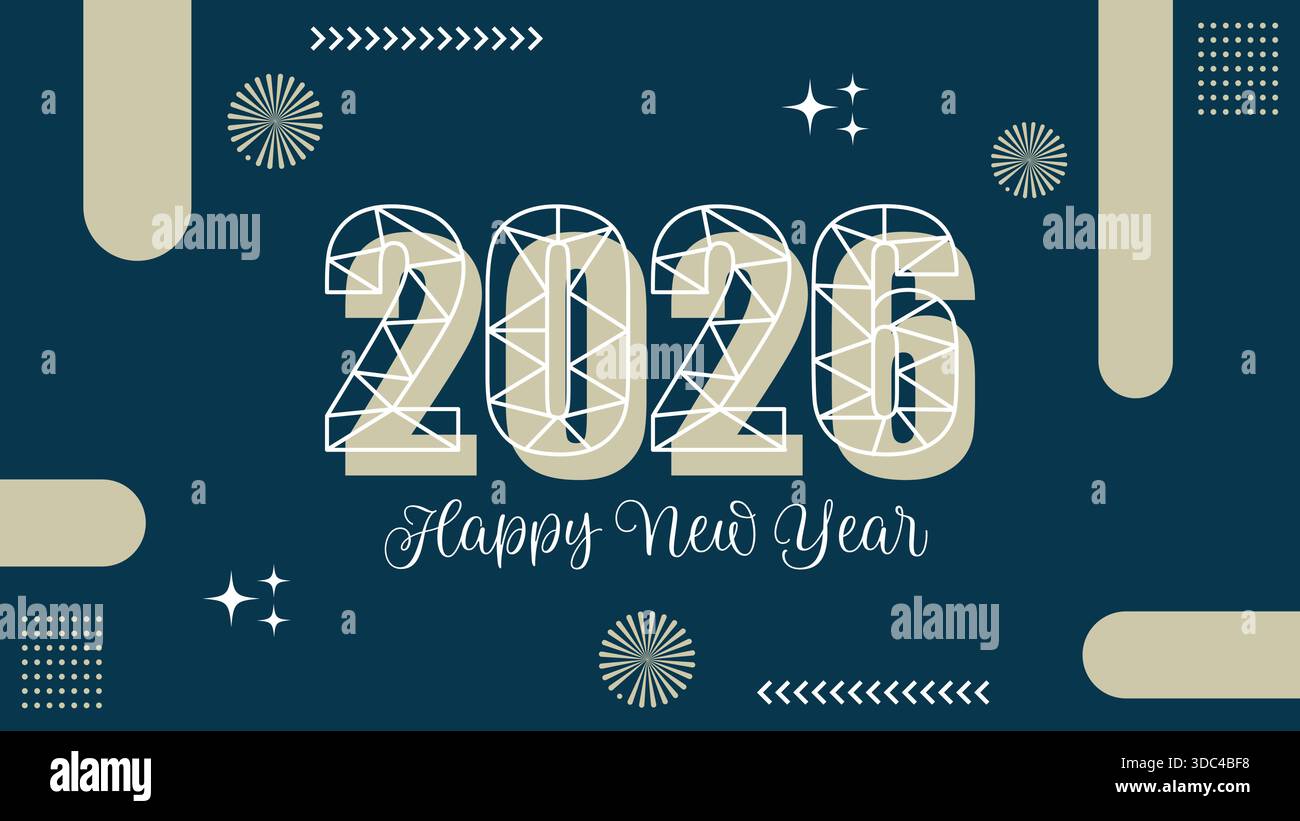 Happy New Year 2026 Banner Typography with Triangle Geometric Line ...