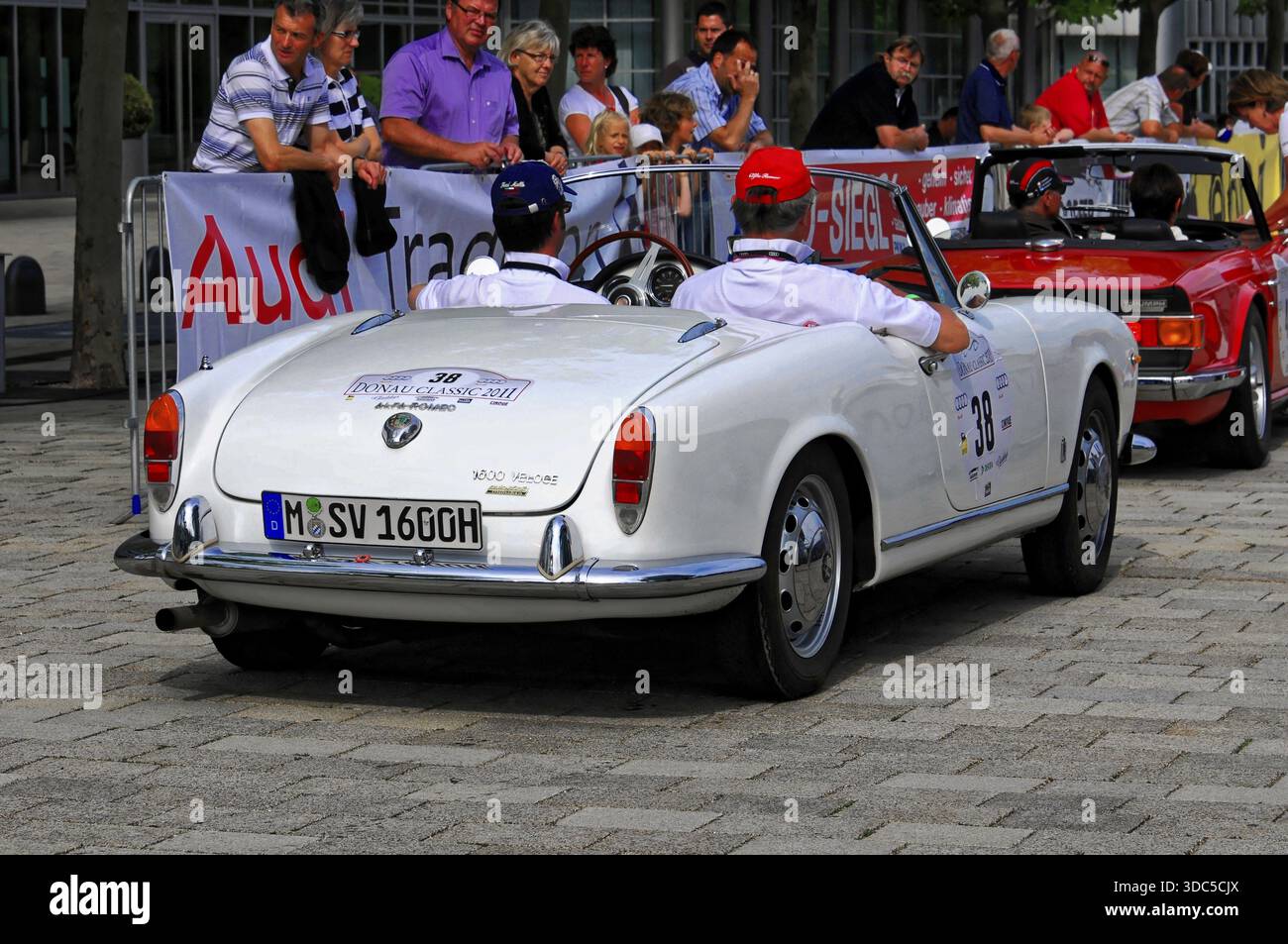 Alfa Romeo Giulia Spider Veloce, white classic convertible in a rally ...
