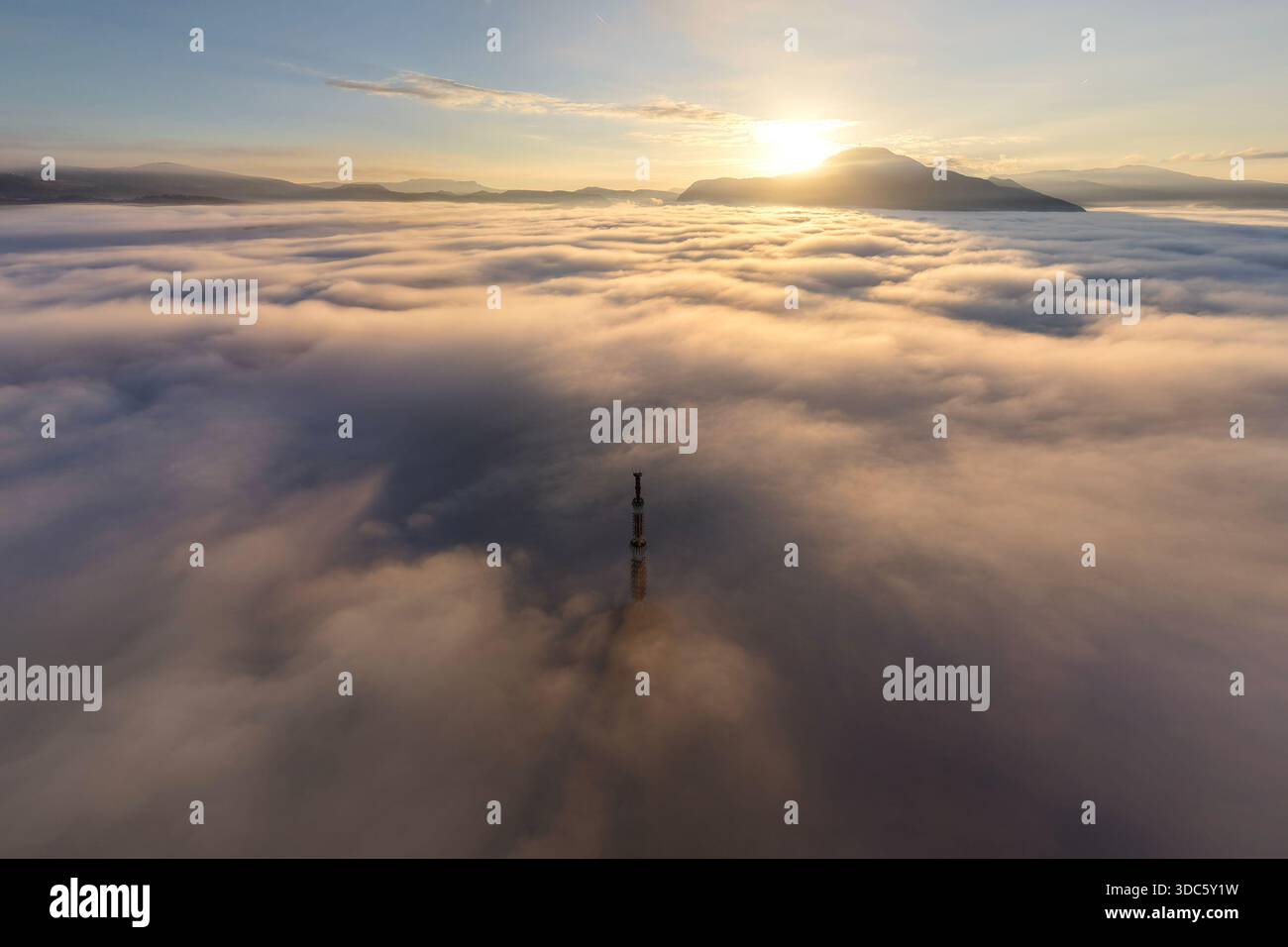 Aerial view of the sunrise over Sarajevo, Bosnia and Herzegovina on ...