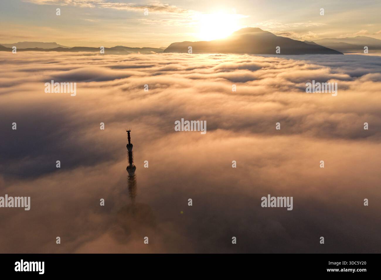 Aerial view of the sunrise over Sarajevo, Bosnia and Herzegovina on ...