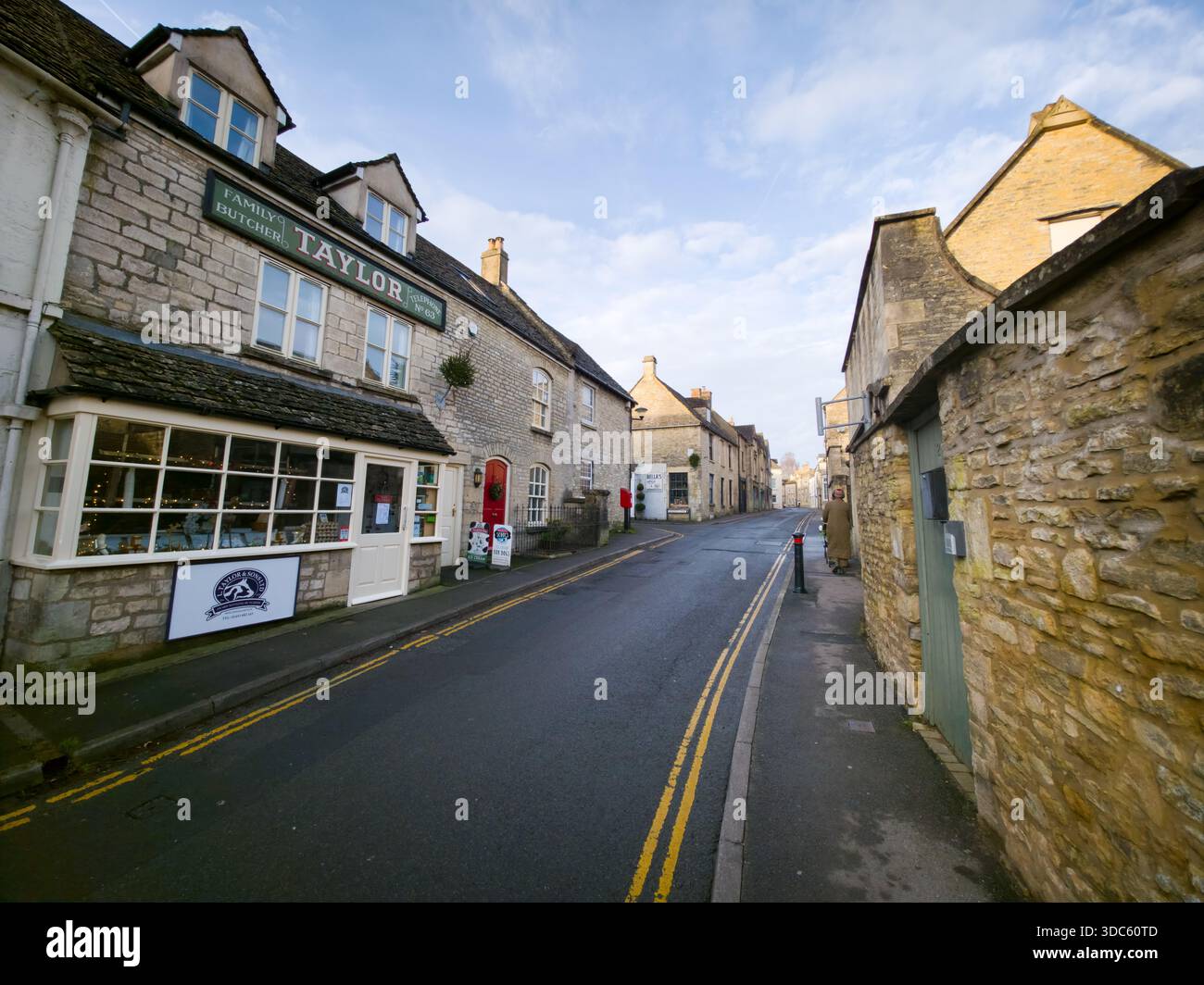 Quiet Village Street with Traditional Stone Shops, Cotswolds, England - Smartphone Captured Stock Image