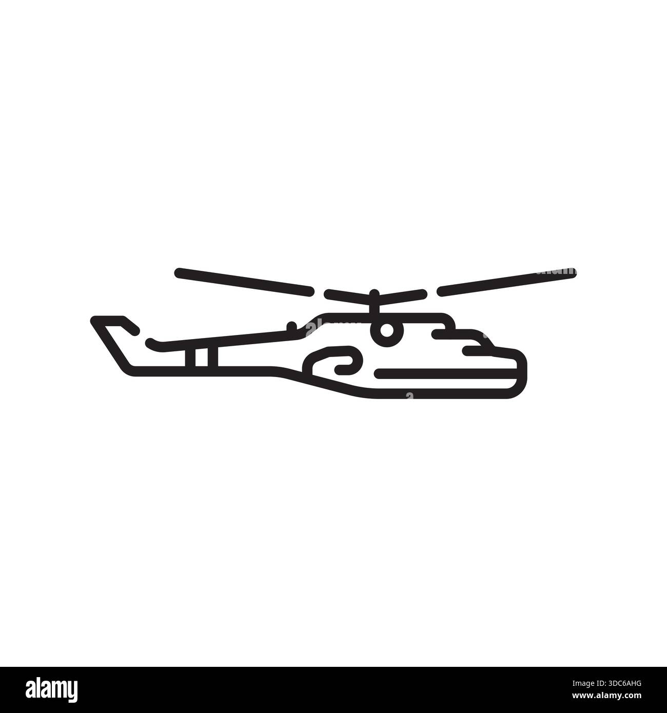 attack helicopter black line icon. Vector isolated element.Editable stroke Stock Vector