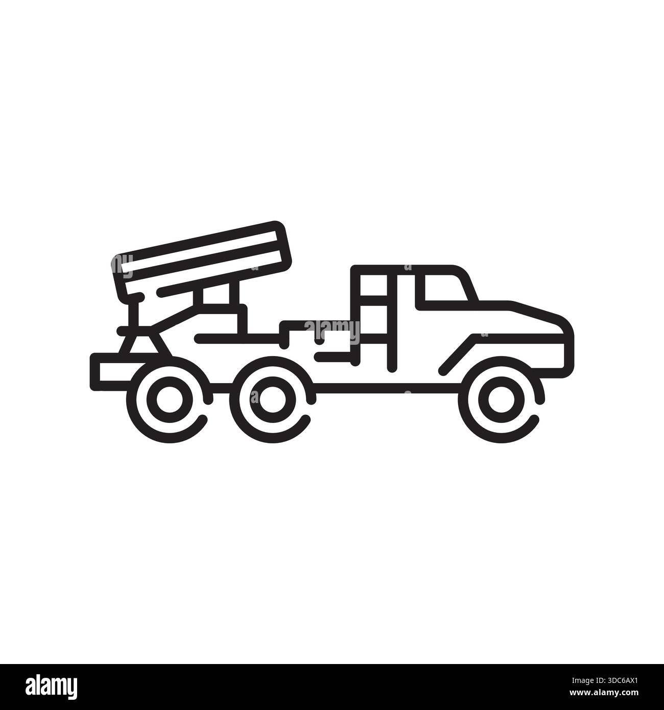 multiple launch rocket system black line icon. Vector isolated element.Editable stroke Stock Vector