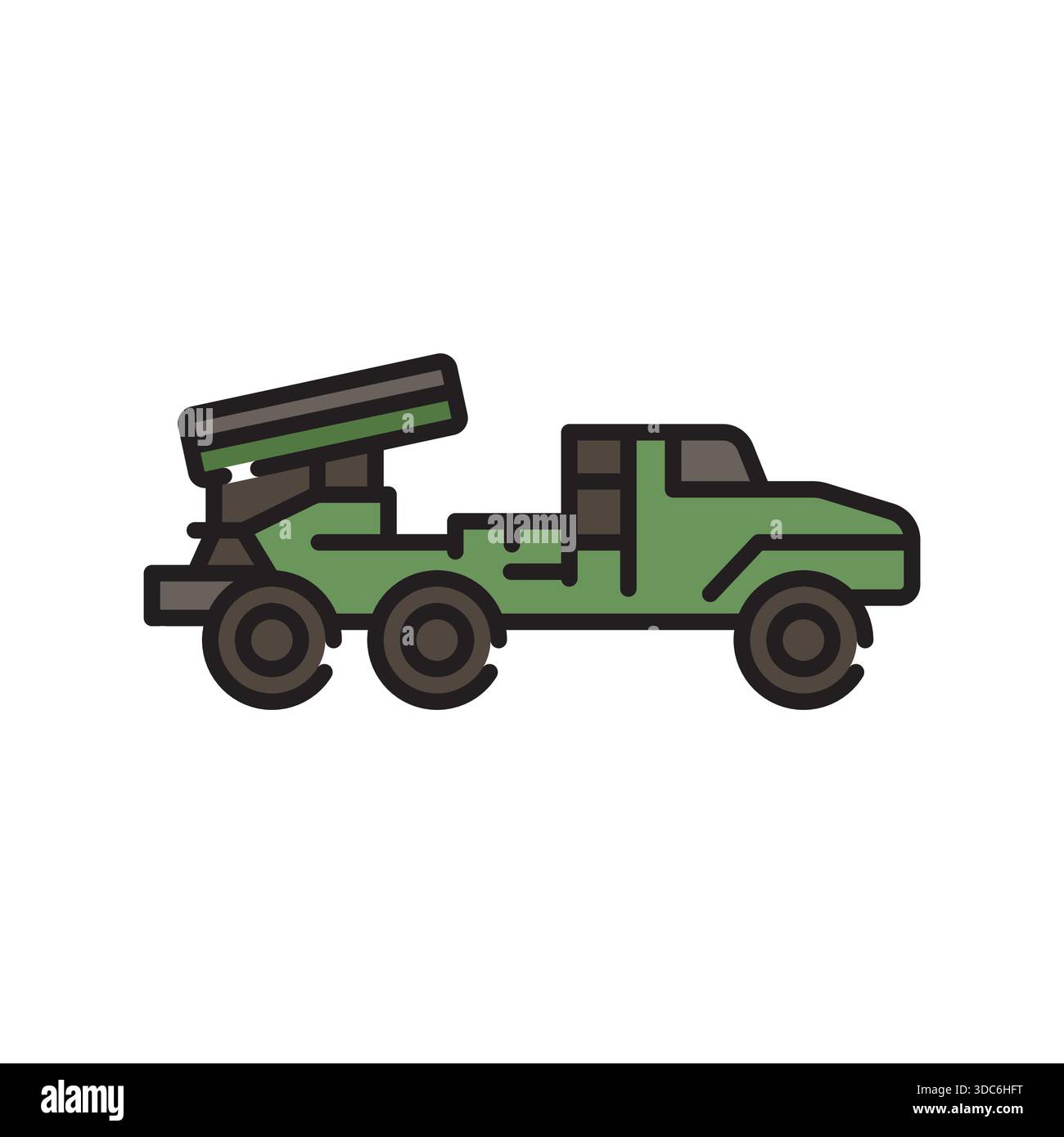 multiple launch rocket system color flat icon. Vector isolated element.Editable stroke Stock Vector