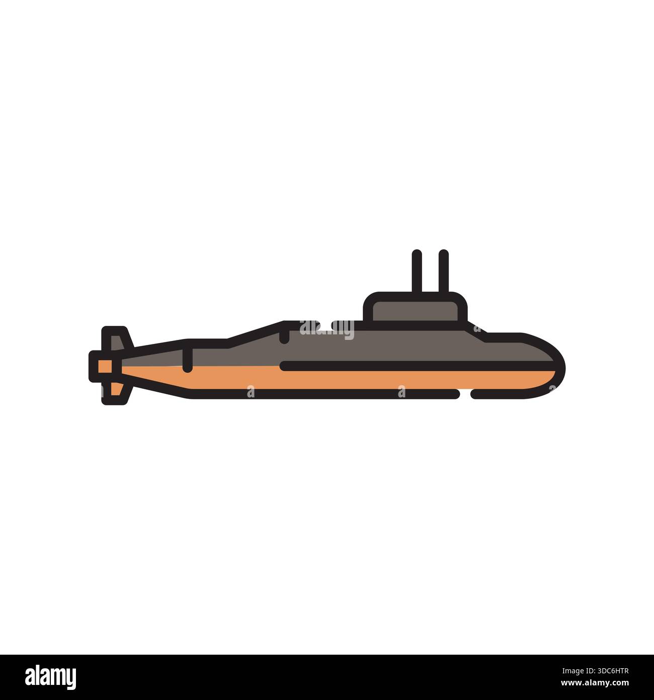 submarine black line icon. Vector isolated element.Editable stroke Stock Vector