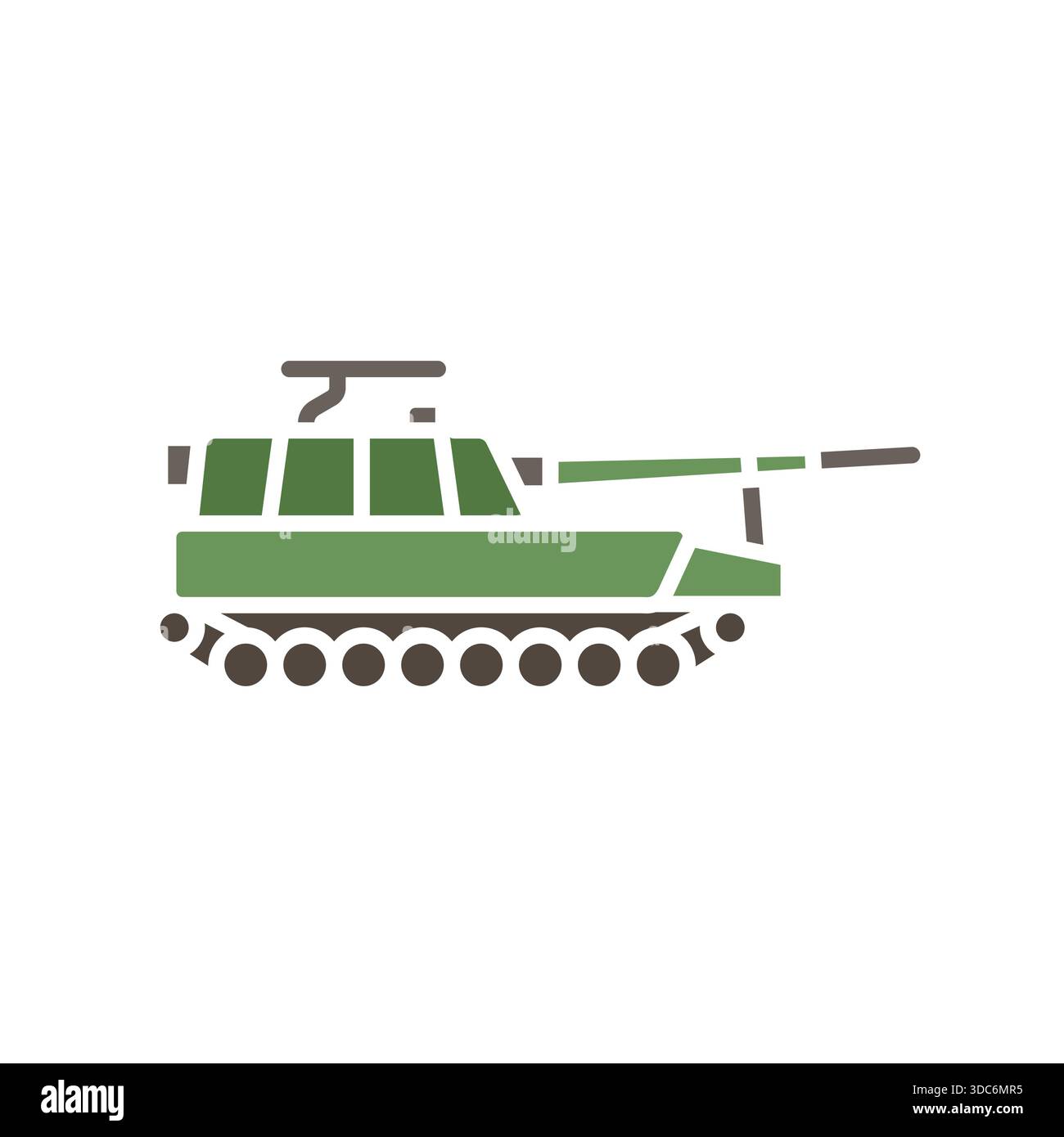 self propelled artillery black line icon. Vector isolated element.Editable stroke Stock Vector