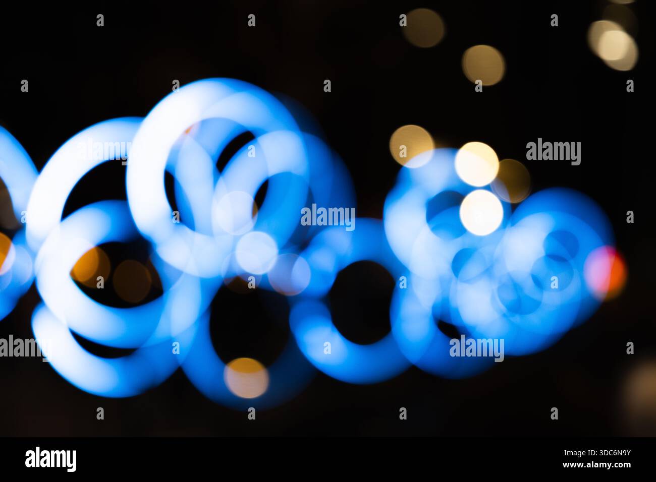 Defocused Blue Ring Lights Abstract Background Stock Photo