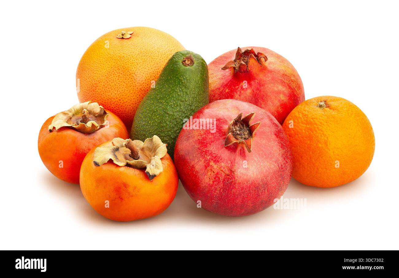 tropical fruit mix path isolated on white Stock Photo