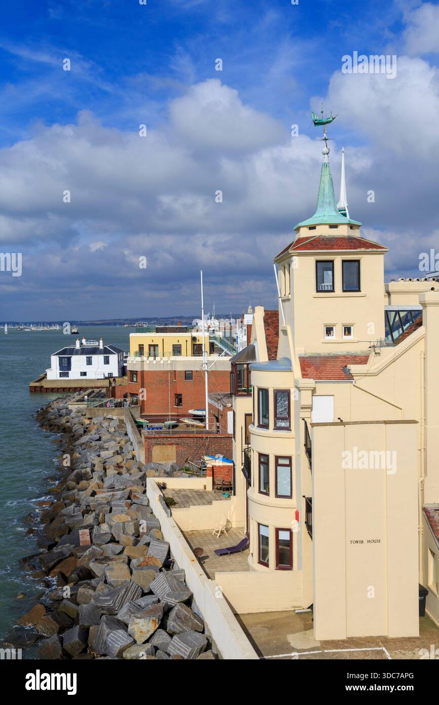 Tower House and in the distance Quebeck House, oldest British sea bathing house,, Portsmouth, England, UK Stock Photo
