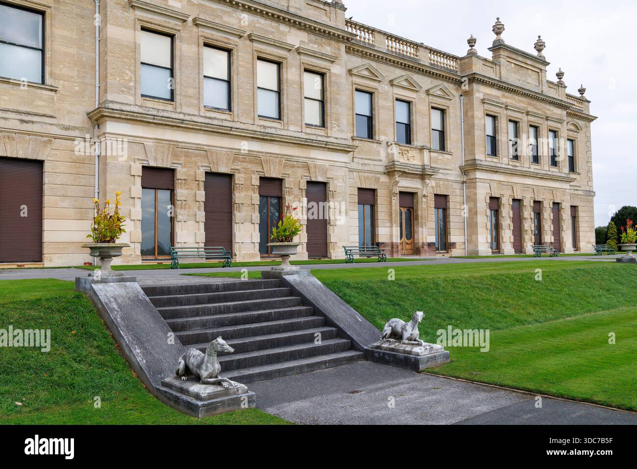 Frontage with steps and dog sculptures, Brodsworth Hall, Doncaster ...