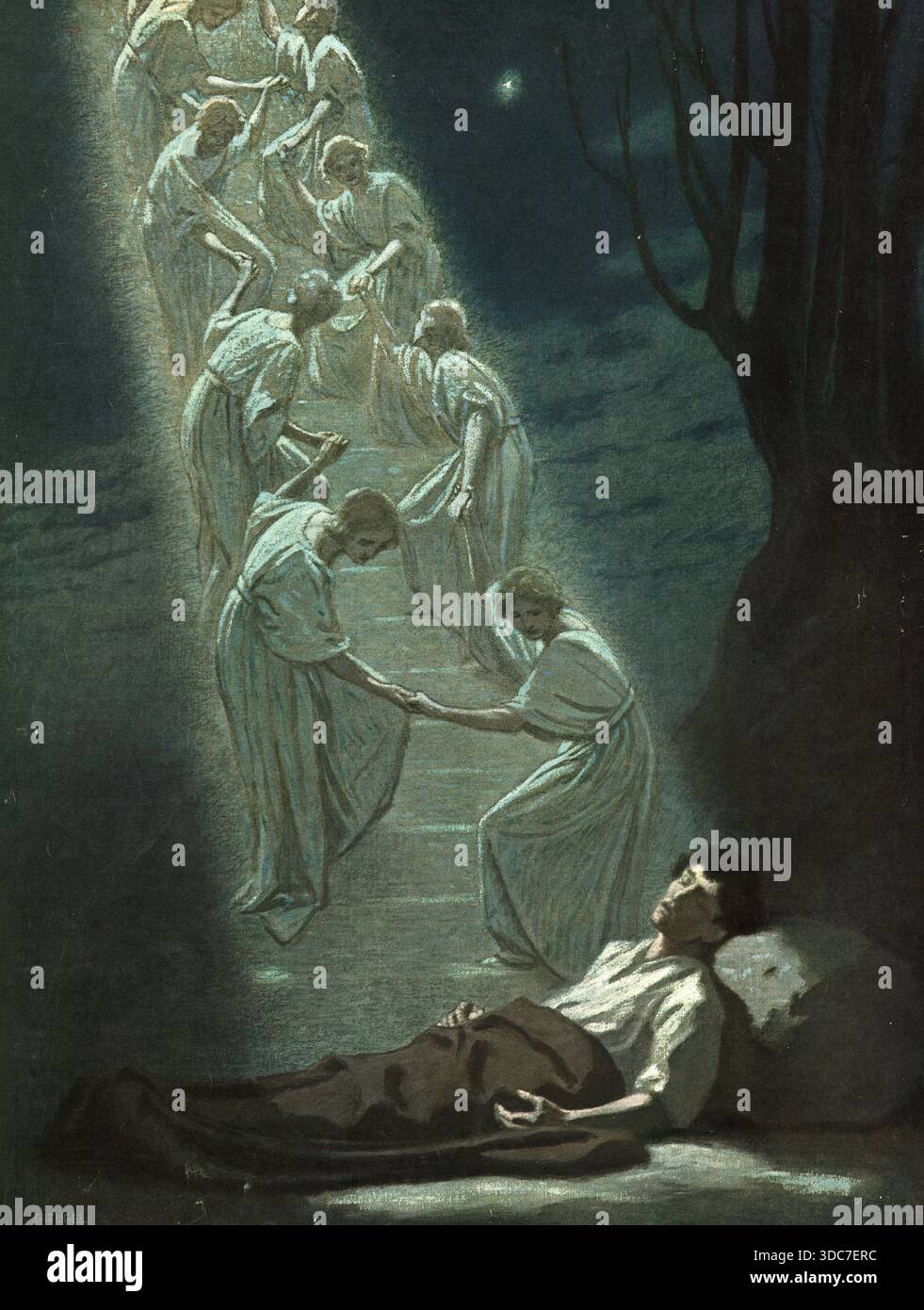 Scene from the biblical story, Jacob's dream, the biblical narrative of ...