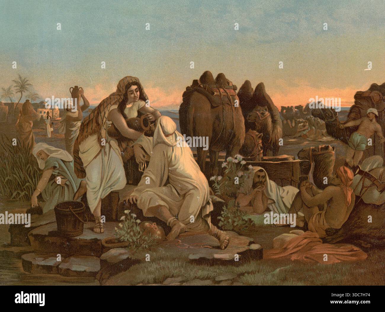 Scene from the biblical story. The story of Rebekah and Eliezer is a ...