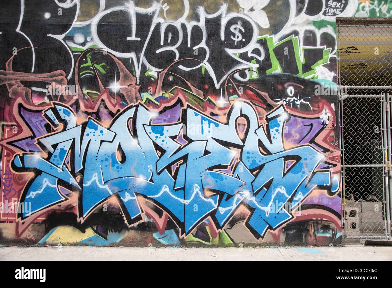 Graffiti tagged at Graffiti Alley fashion district in downtown