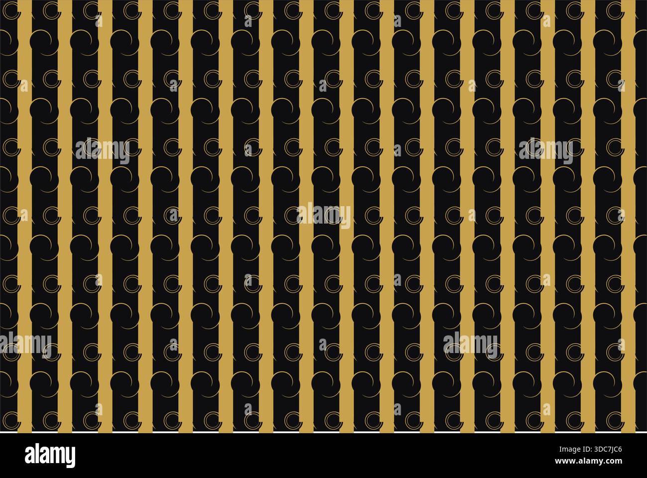 This premium luxury seamless vector pattern features alternating vertical stripes in deep matte black and metallic gold. The gold stripes are adorned Stock Vector