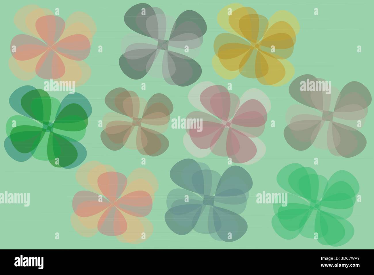 This premium luxury vector illustration features ten stylized, five-petal flowers in soft pastel hues, including warm oranges, muted yellows, soft pin Stock Vector