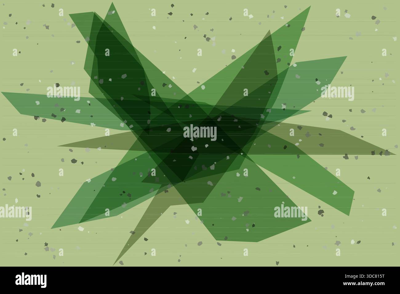This abstract vector illustration features overlapping green triangles in various sizes and orientations, creating a dynamic, multi-dimensional effect Stock Vector