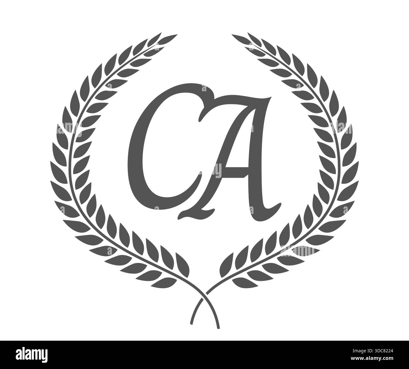 Initial letter C and A, CA monogram logo design with laurel wreath. Luxury emblem with calligraphy font. Stock Vector