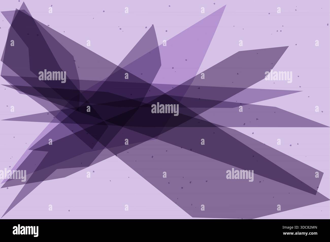 A dynamic abstract vector design featuring overlapping purple polygonal shapes, creating a multi-dimensional effect. The transparency of the shapes ad Stock Vector