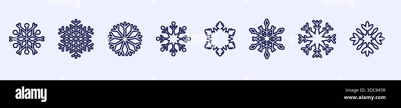 Variety of intricate snowflake designs for winter themes Stock Vector
