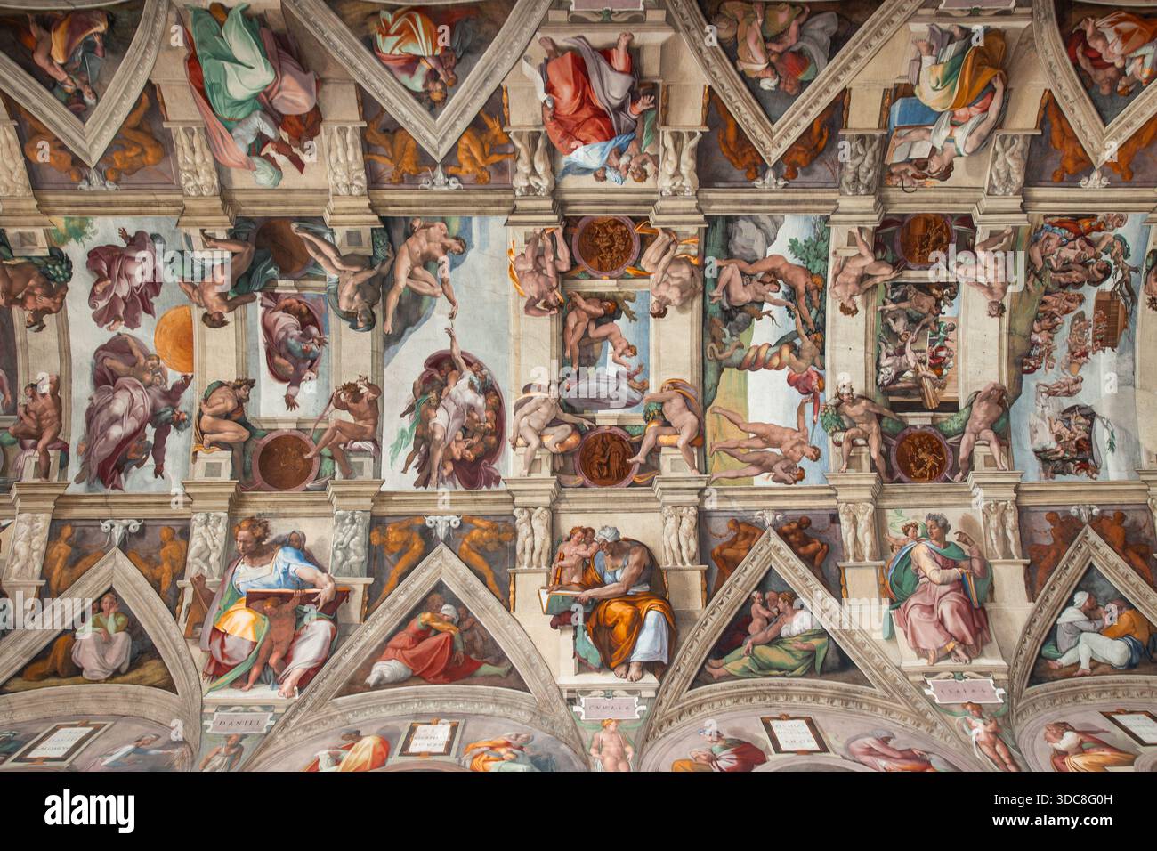 Viewing the iconic Sistine Chapel ceiling, displaying Michelangelo's ...