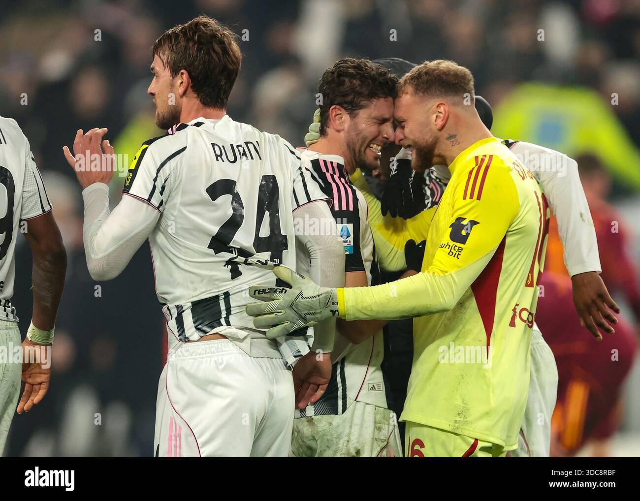 Turin, Italy, 20th December 2025. Manuel Locatelli, Daniele Rugani and ...