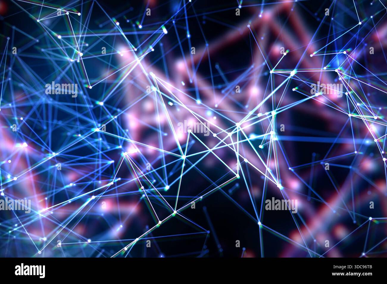 Abstract Digital Network Concept. Glowing Connected Nodes And Lines Forming Futuristic Data Structure On Dark Background Representing Technology And C Stock Photo