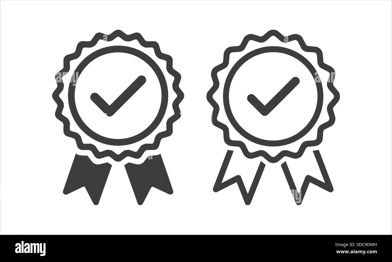 Certified Award Ribbon Icon – Checkmark Quality Approval Line Art ...