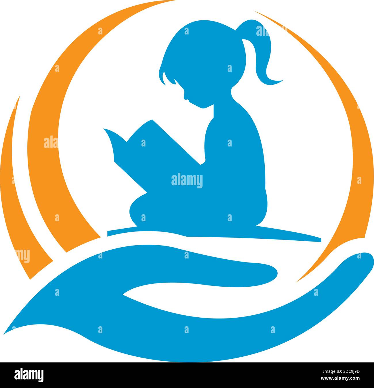 Child Reading Book Hand Logo Design Education Learning Concept Icon Vector Template Stock Vector