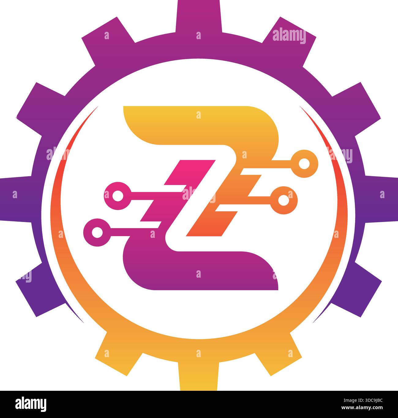 Digital Circuit Vector Icon Gear Letter Z Logo Design Creative Technology Template Stock Vector
