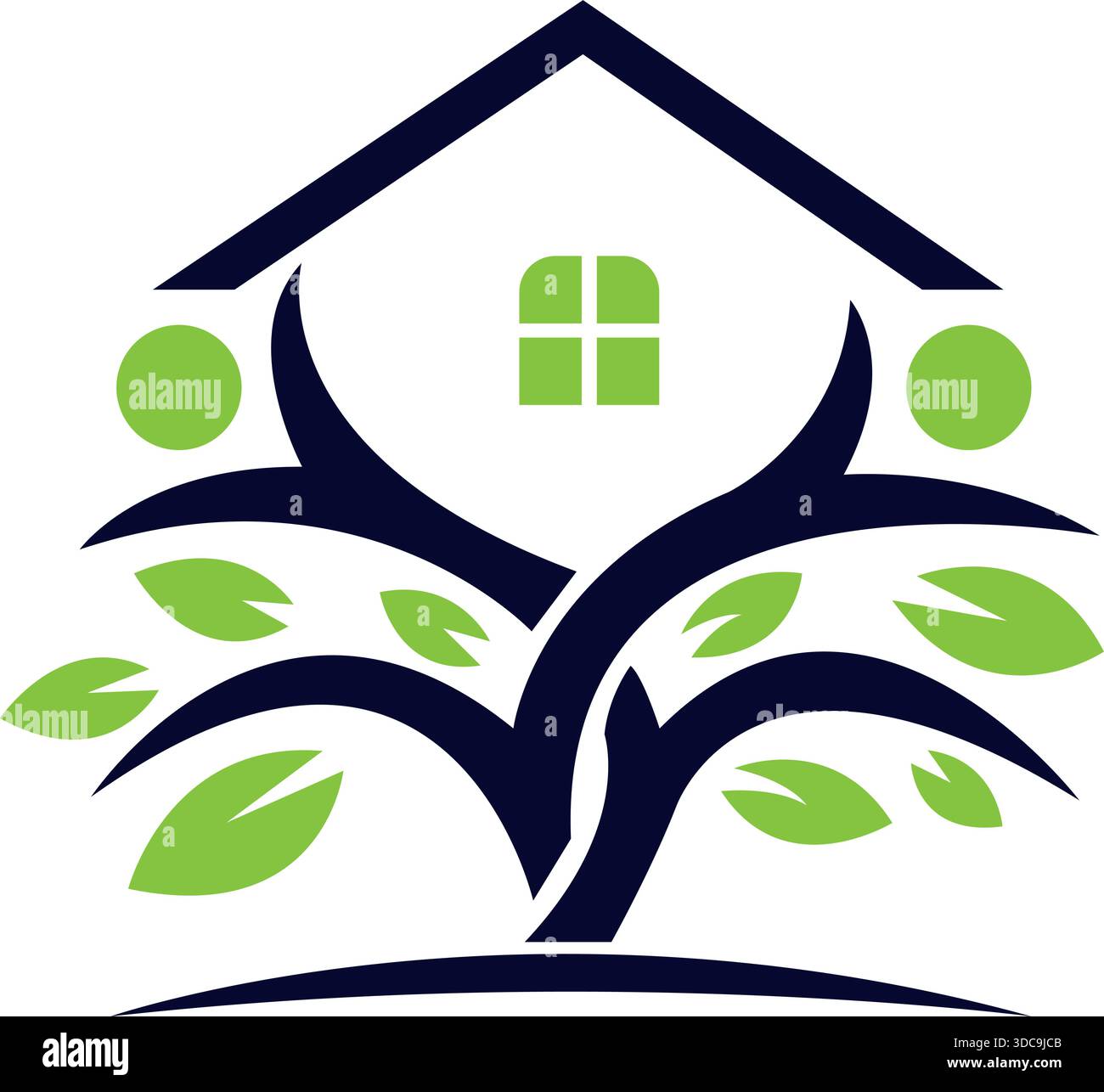 House Tree Growth Logo Design Real Estate Development Icon Template Vector Stock Vector