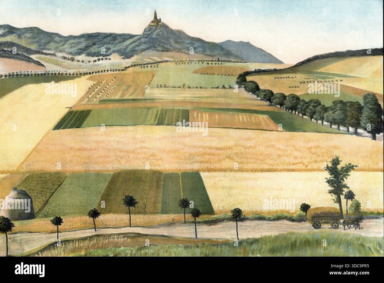 Kyffhäuser mit goldener Aue, Mittelgebirge südlich des Harzes, Thüringen, Deutschland, authentische Reproduktion eines Schulwandbildes, historisch, um Stock Photo