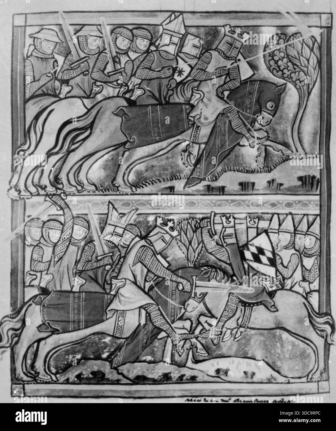 Knight battle, The Song of Roland , illuminated manuscript, 1200s Stock ...