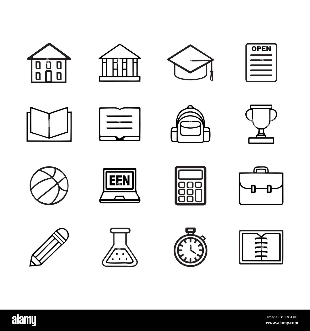 Black and White Education Icon Set Stock Vector