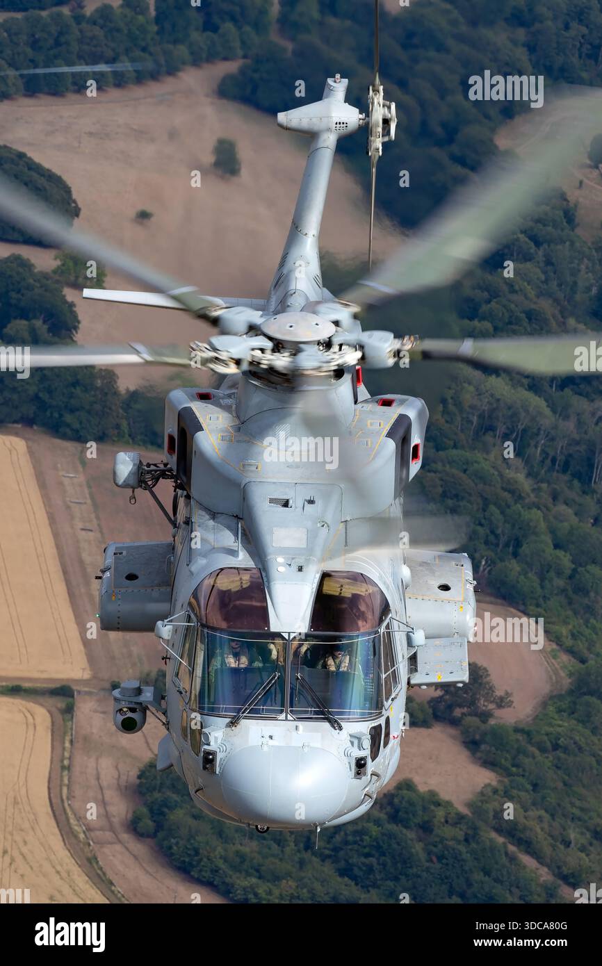 The image shows a Royal Navy EHI EH101-111 Merlin HM2 helicopter ...