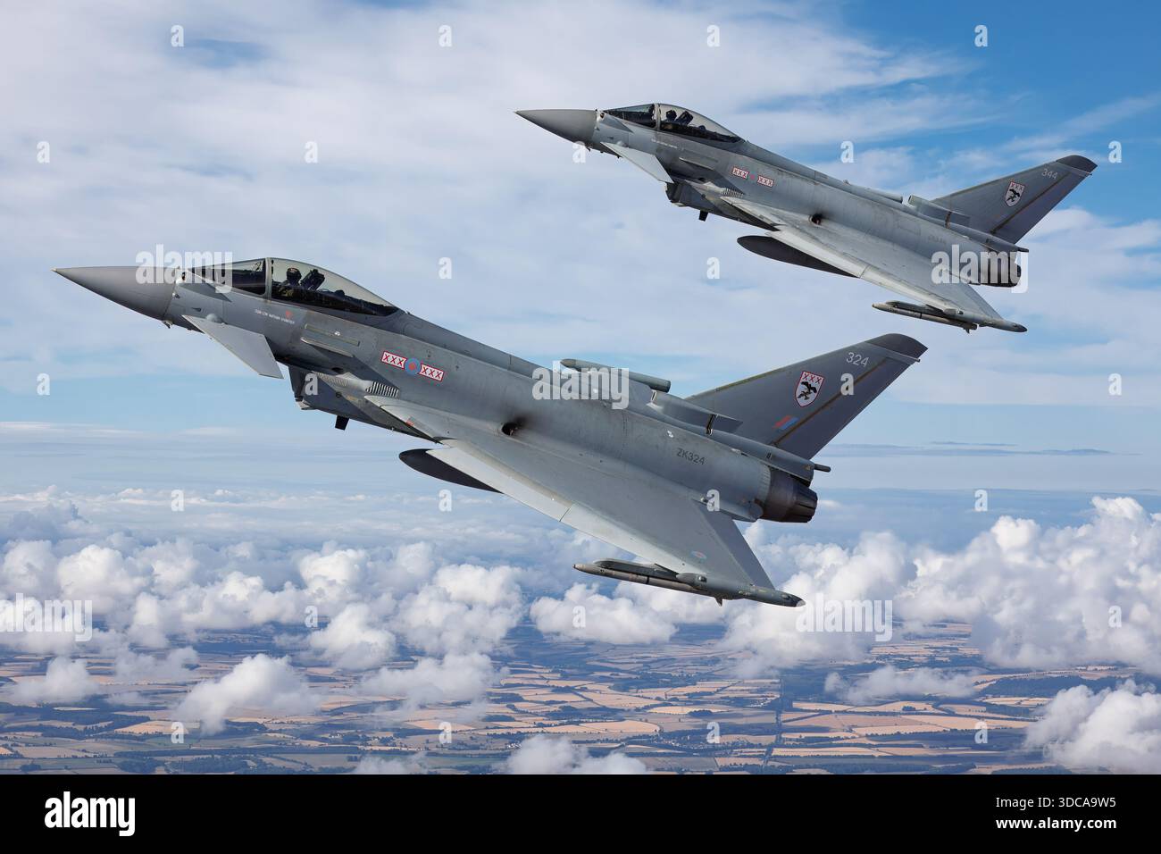 Two Royal Air Force Eurofighter Typhoon FGR4 aircraft from 29 Squadron ...