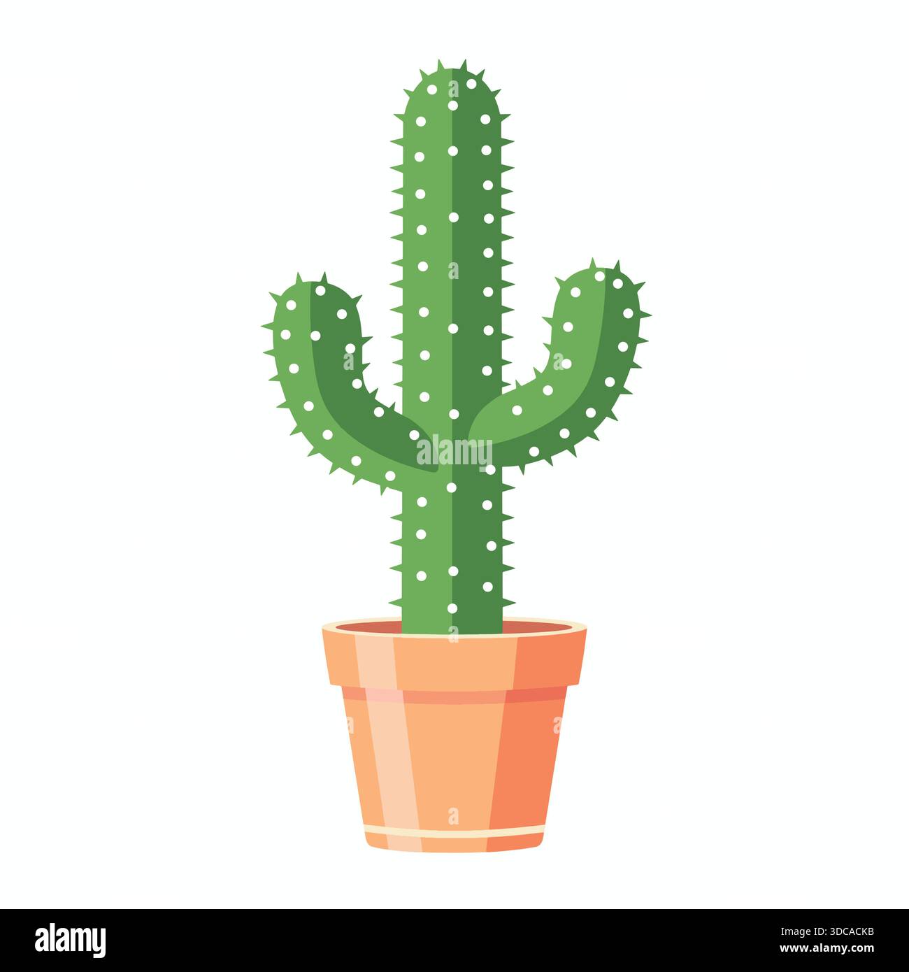 Green Cactus in Terracotta Pot Flat Illustration Stock Vector