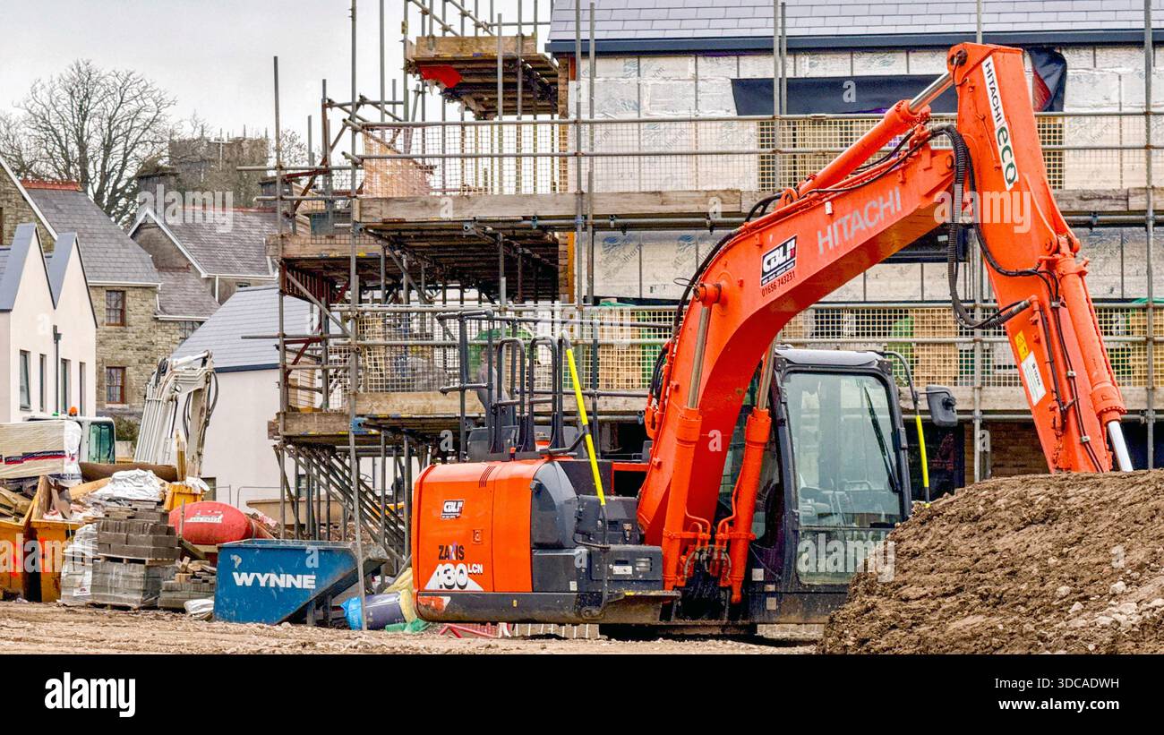 Bridgend, Wales, UK - 14 December 2025: New social housing development as part of the construction of a Wellbeing Village near Bridgend town centre - Smartphone Captured Stock Image