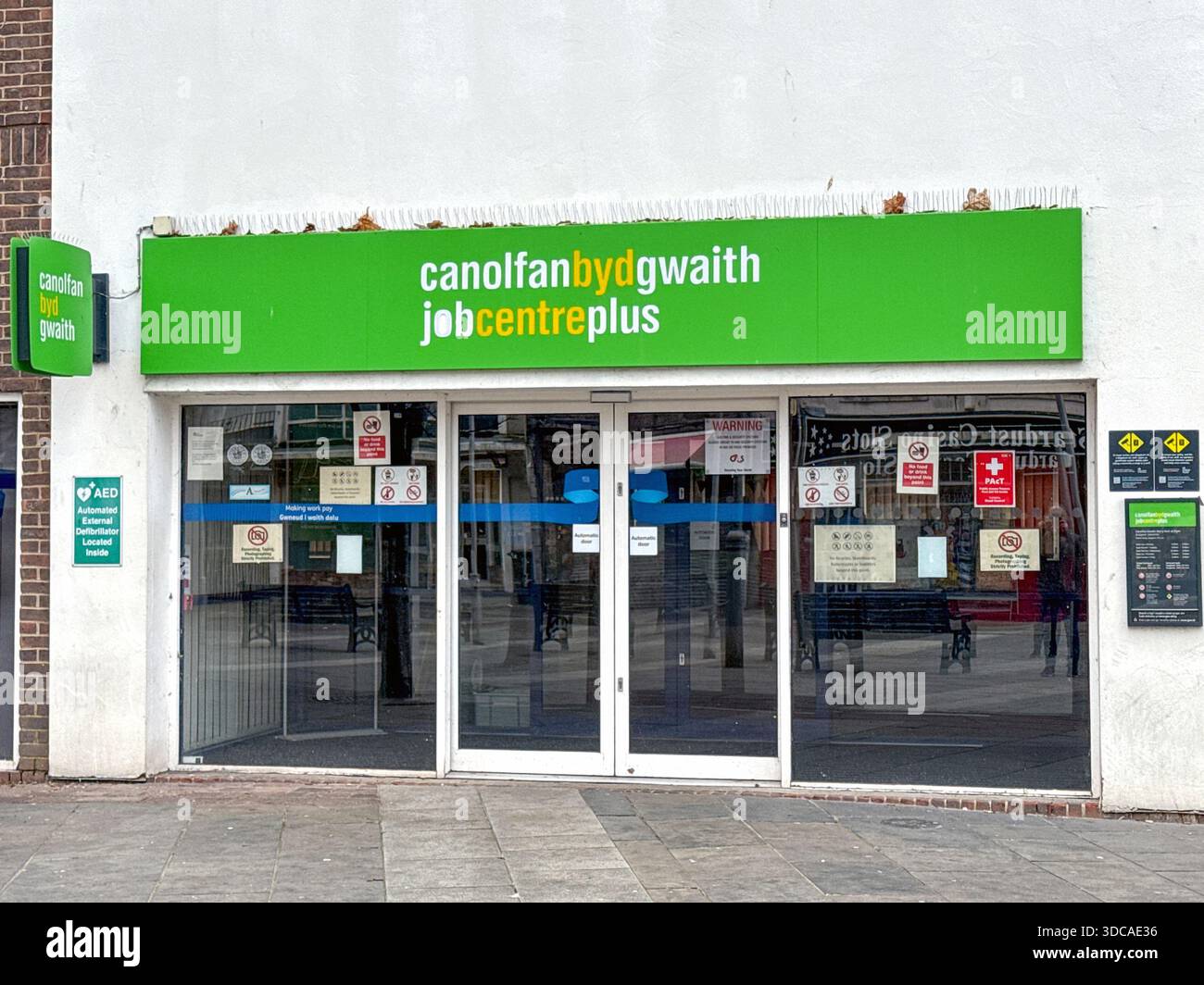Bridgend, Wales, UK - 14 December 2025: Front exterior view of the Jobcentre Plus office in Bridgend town centre. - Smartphone Captured Stock Image