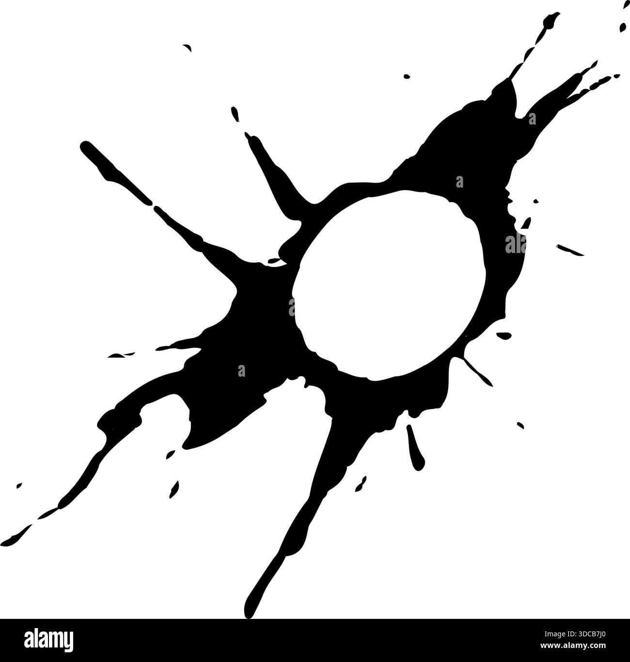 Bold splatter strike of ink shaped with linear direction and a hollow ...