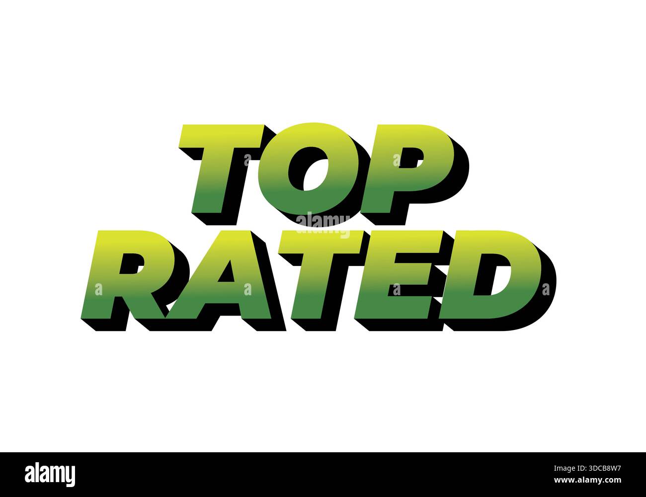 Stylized text reading top rated in green gradient with a shadow effect Stock Vector