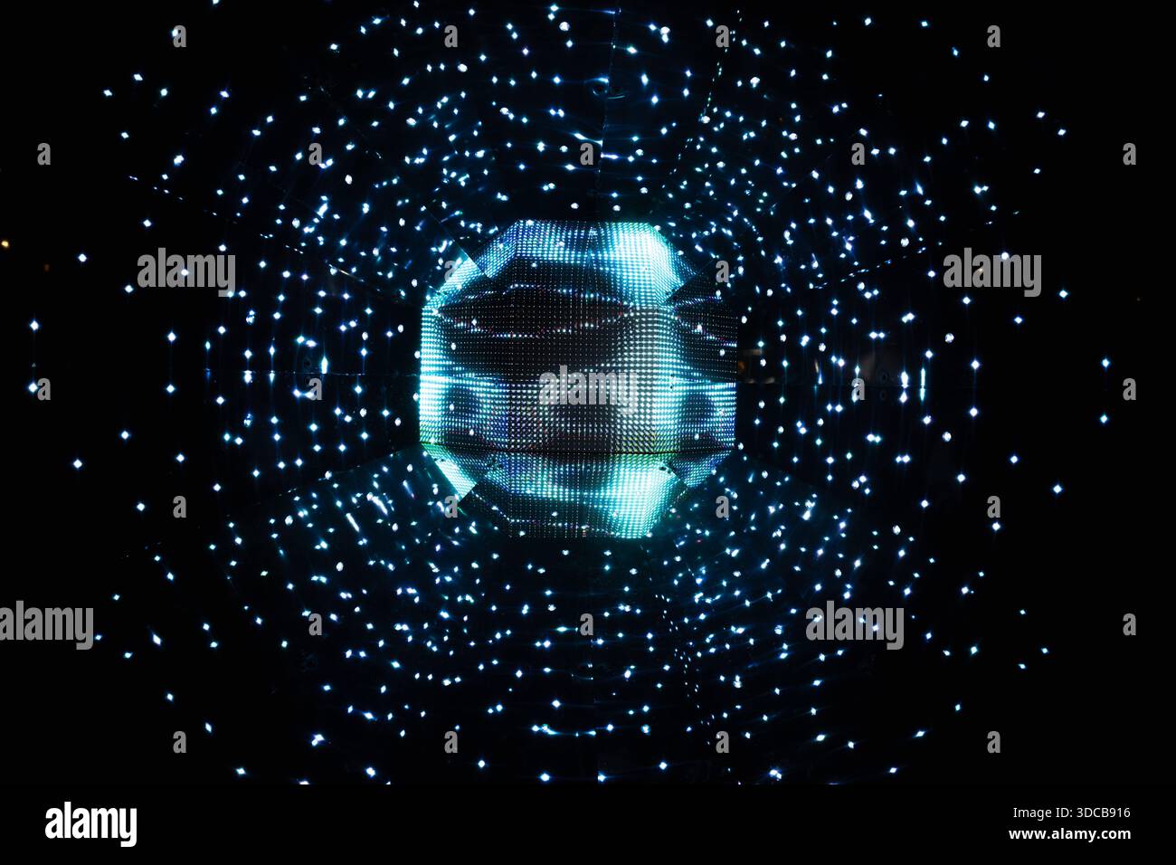 Abstract Digital Sphere with Glowing Particles Stock Photo