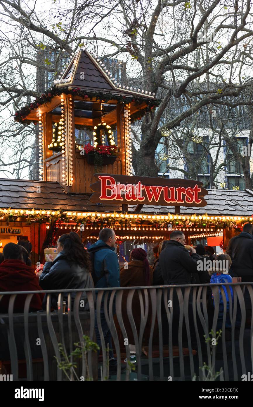 Bratwurst stall at christmas Stock Photo
